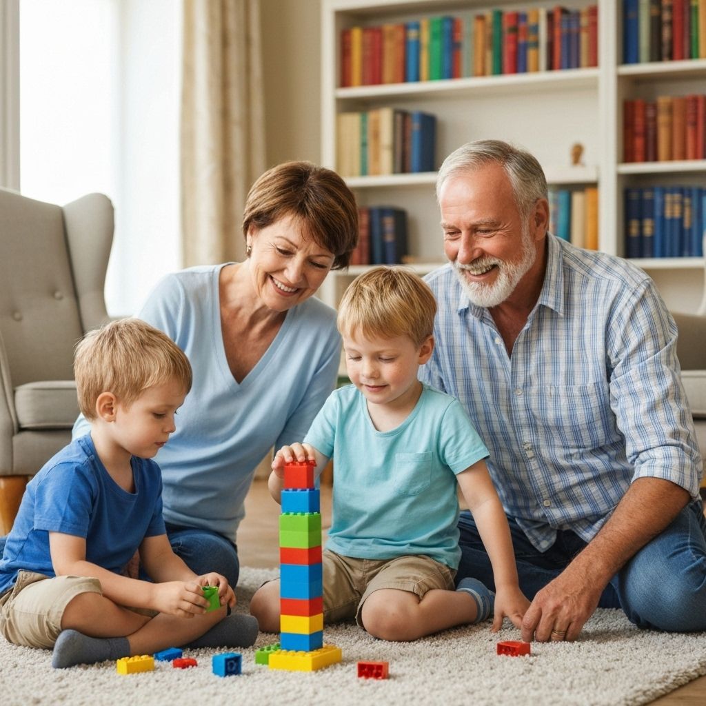 Grandparents with grandchildren at home